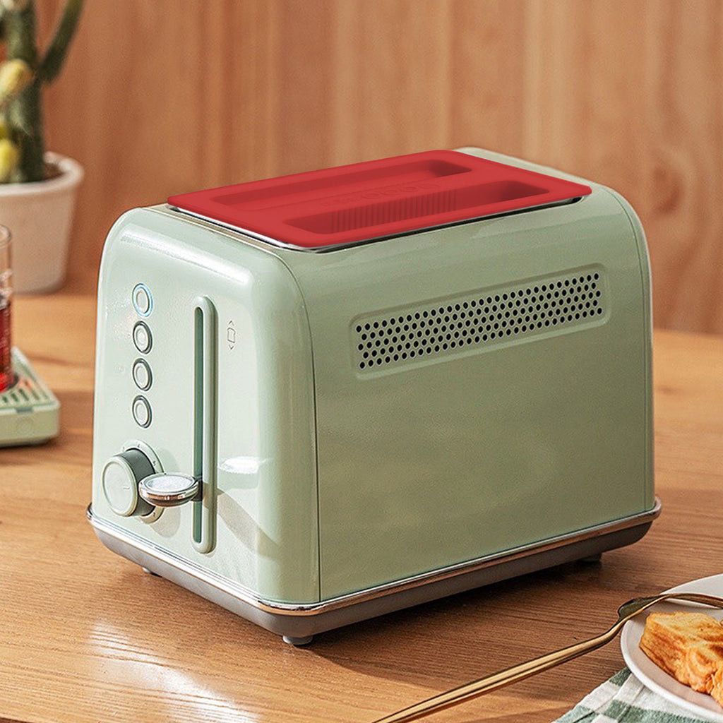 Silicone Toaster Cover 2 Slice Wide Slot,Reusable Heat Resistance Bread Machine Topper Cover,Dirt Proof Sandwich Accessories That Fit Most Toasters,Simple Design Easy to Clean & Wipe Red