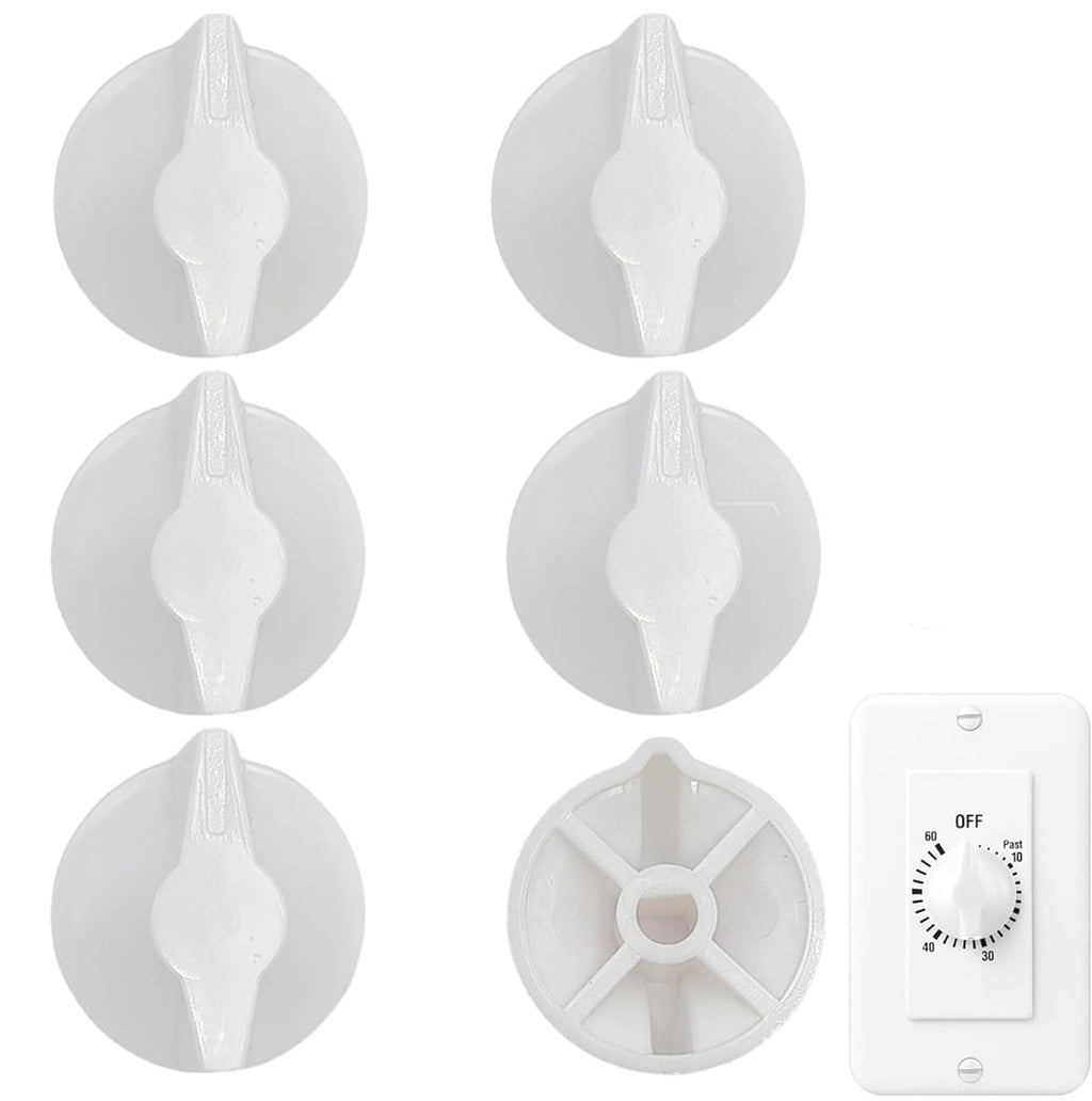 Tutuviw 2 Pack Timer Switch Knob Replacement Timer Switch Knob Compatible Spring Wound Timers D-Type Timer Knob for Wall Bathroom Fan Motor Heater Light (White)