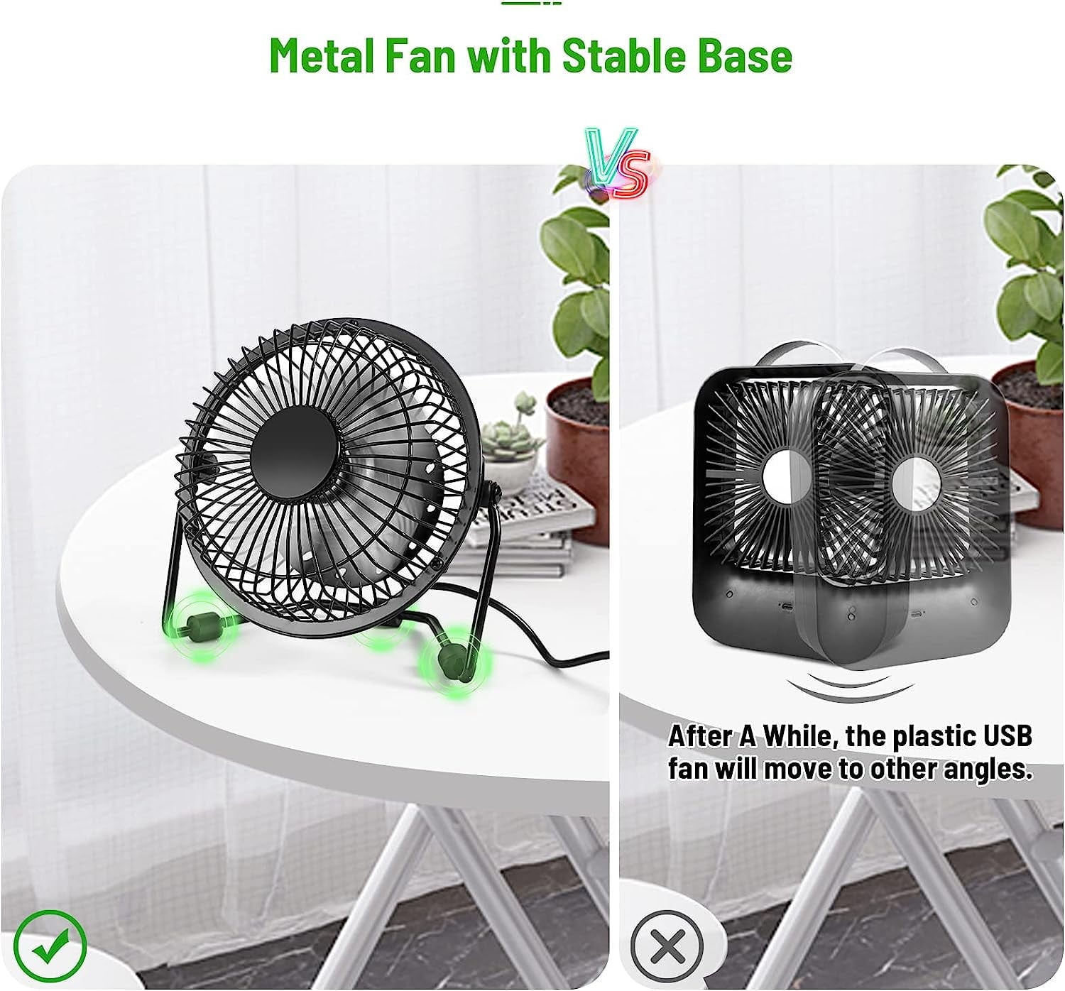 Tutuviw 4 Inch USB Desk Fan,Small and Quiet,Powerful USB Powered Portable Fan,Strong Airflow,Mini Metal USB Fan,360°Rotation,Personal Cooling Fan with 2 Speed for Home Office Black