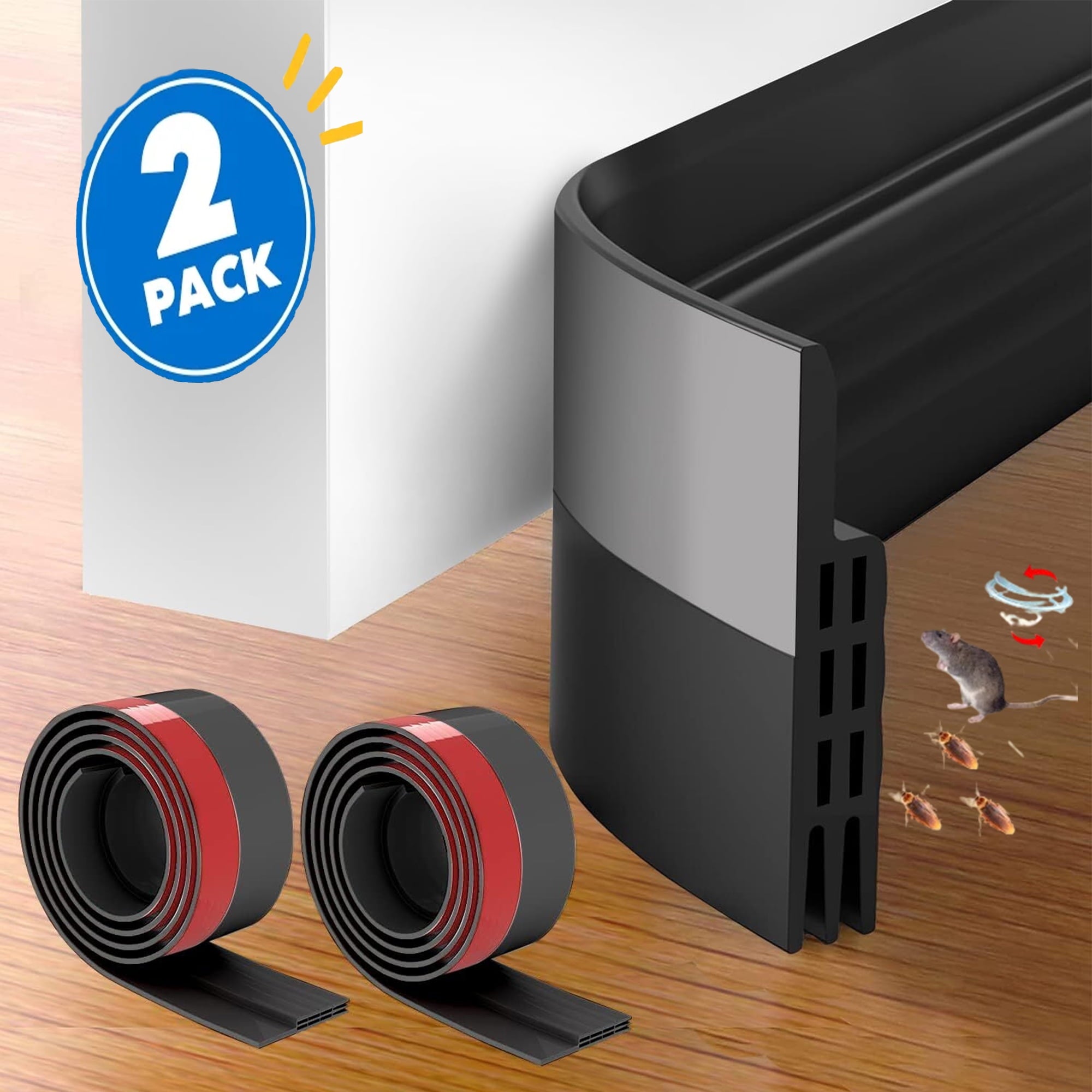 Door Draft Stopper, 37 Inch Under Door Sweep Bottom Blocker with Rubber Seal Strip, Under Door Seal for Exterior/Interior, Soundproof Weather Stripping Door Seal(White) 2PC Brown