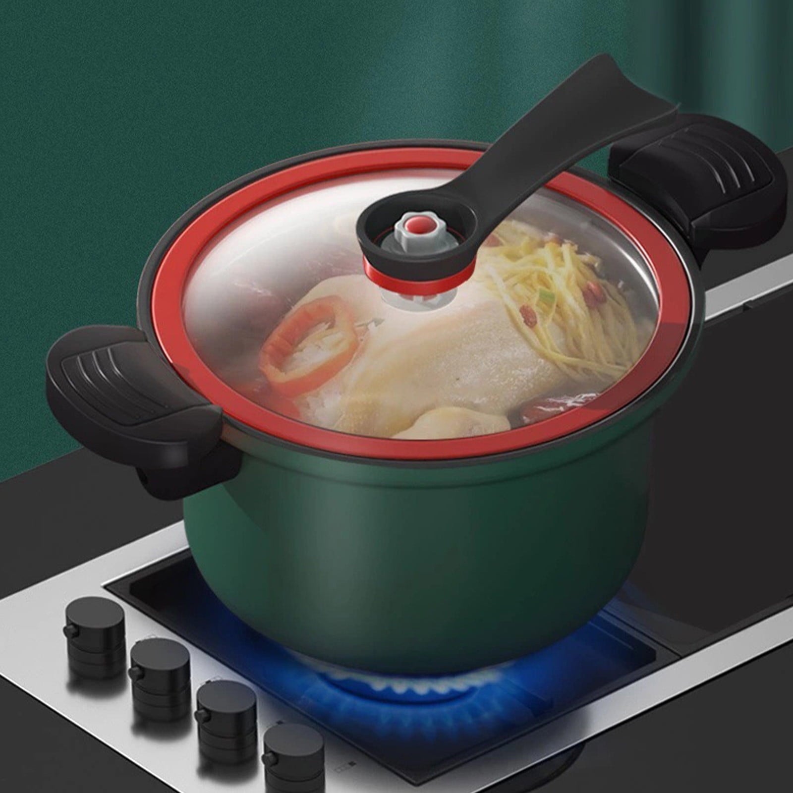 Nonstick Ceramic Coated Sauce Pan with Lid, Crock Pot with Twist & Lock Handles, Micro Pressure Cooker Versatile Cookware for Stovetops, Easy to Clean Green