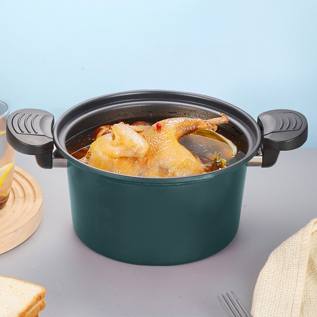 Nonstick Ceramic Coated Sauce Pan with Lid, Crock Pot with Twist & Lock Handles, Micro Pressure Cooker Versatile Cookware for Stovetops, Easy to Clean Green