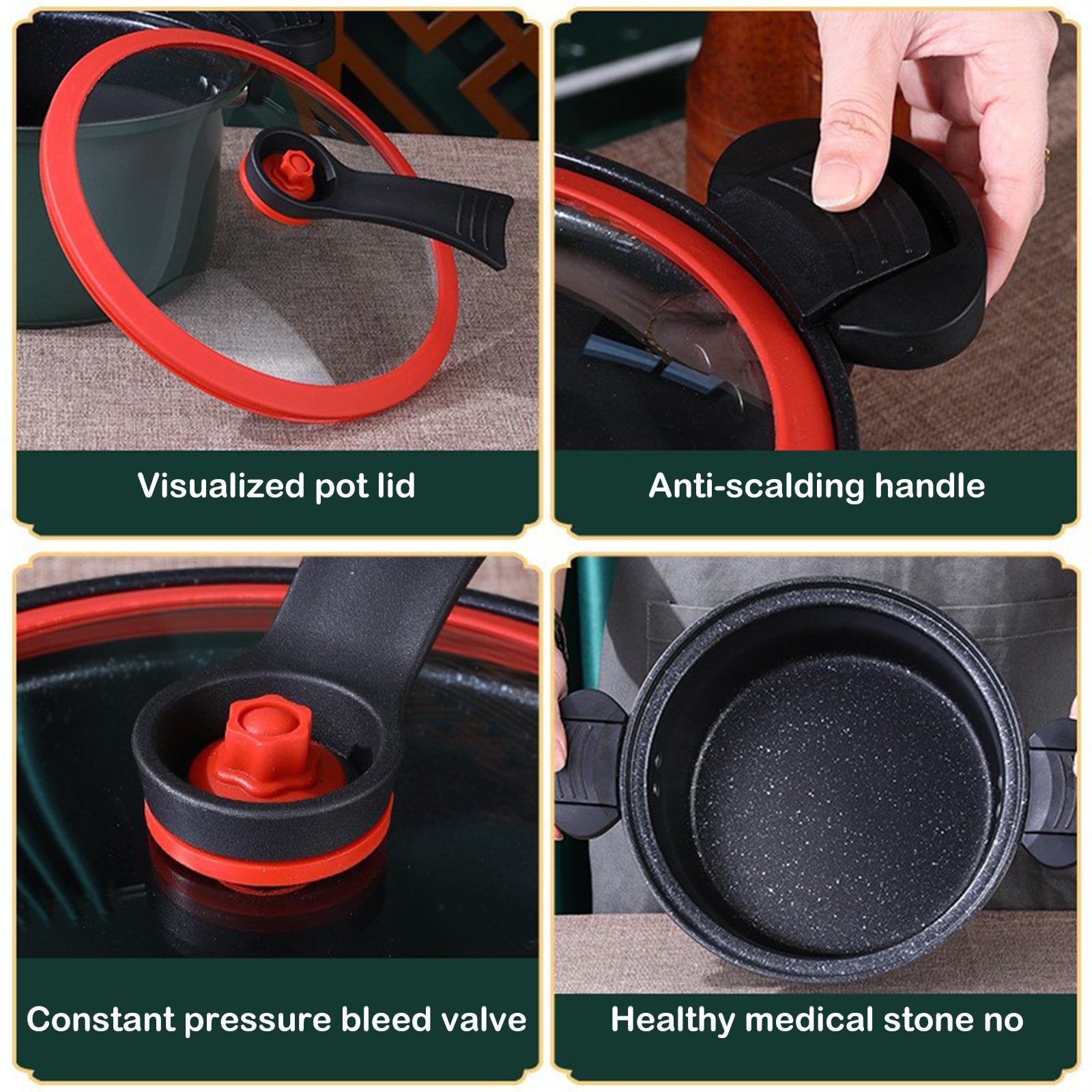 Nonstick Ceramic Coated Sauce Pan with Lid, Crock Pot with Twist & Lock Handles, Micro Pressure Cooker Versatile Cookware for Stovetops, Easy to Clean Green