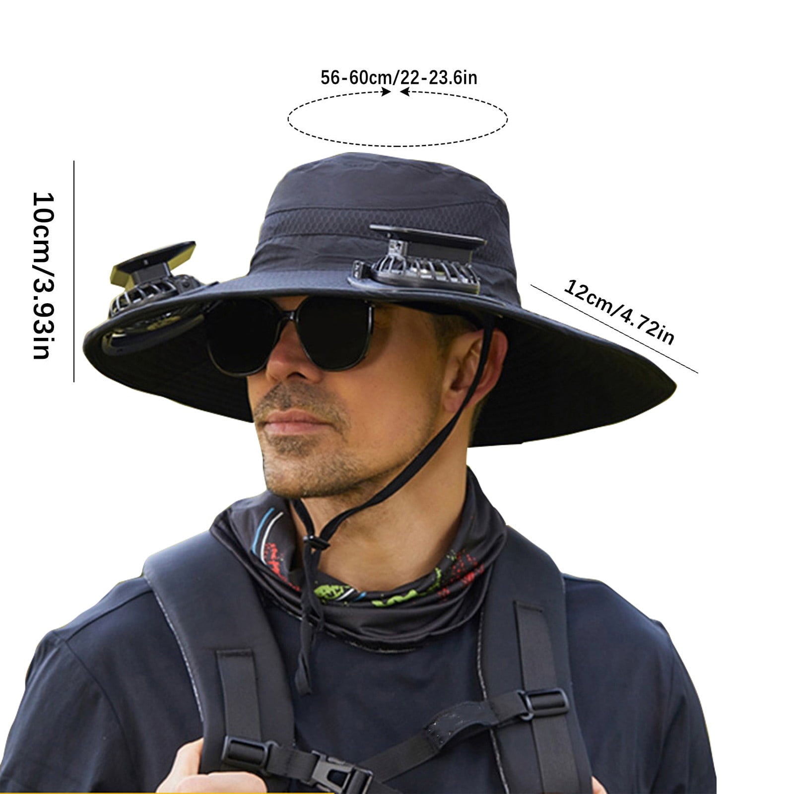 Solar Fan Hat Wide Brim Solar Fan Hat Outdoor Wide Brim Sun Hat with Solar Fan Fishing Hat, Removable & USB Charging Fan A-Black