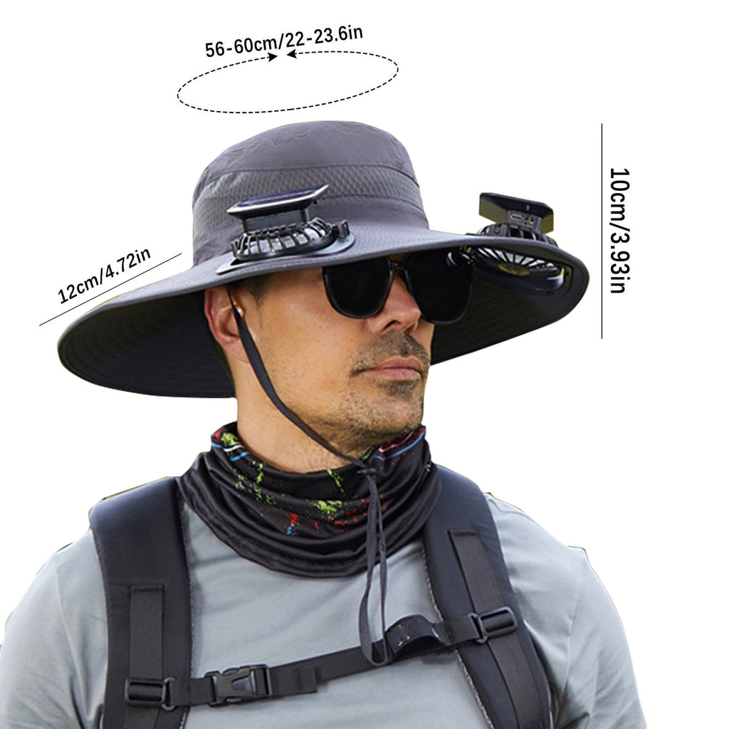 Solar Fan Hat Wide Brim Solar Fan Hat Outdoor Wide Brim Sun Hat with Solar Fan Fishing Hat, Removable & USB Charging Fan A-Dark Gray