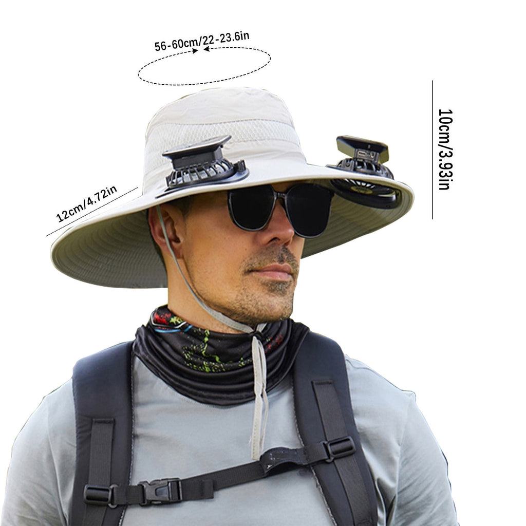 Solar Fan Hat Wide Brim Solar Fan Hat Outdoor Wide Brim Sun Hat with Solar Fan Fishing Hat, Removable & USB Charging Fan A-Gray