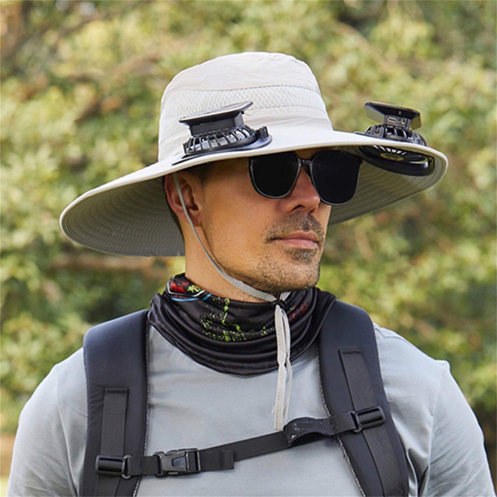 Solar Fan Hat Wide Brim Solar Fan Hat Outdoor Wide Brim Sun Hat with Solar Fan Fishing Hat, Removable & USB Charging Fan A-Gray