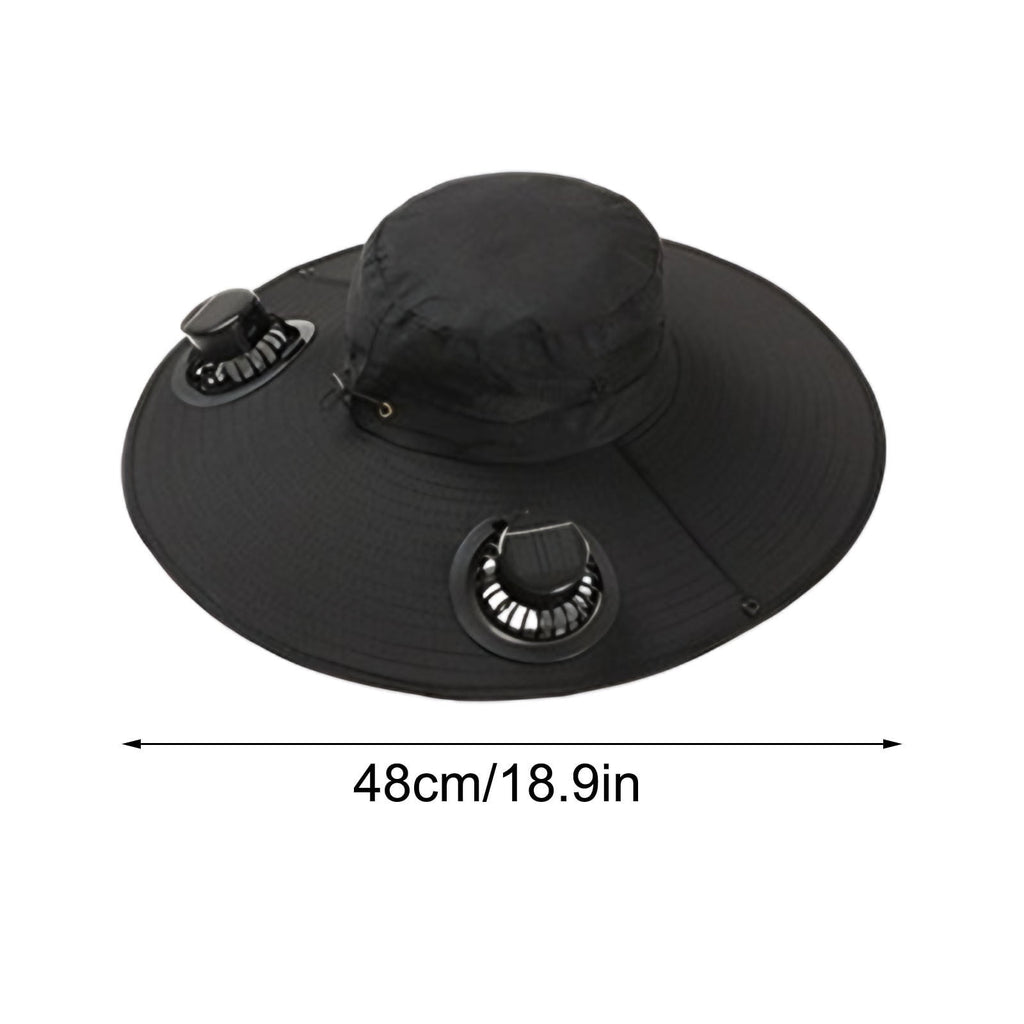 Solar Fan Hat Wide Brim Solar Fan Hat Outdoor Wide Brim Sun Hat with Solar Fan Fishing Hat, Removable & USB Charging Fan C-Black