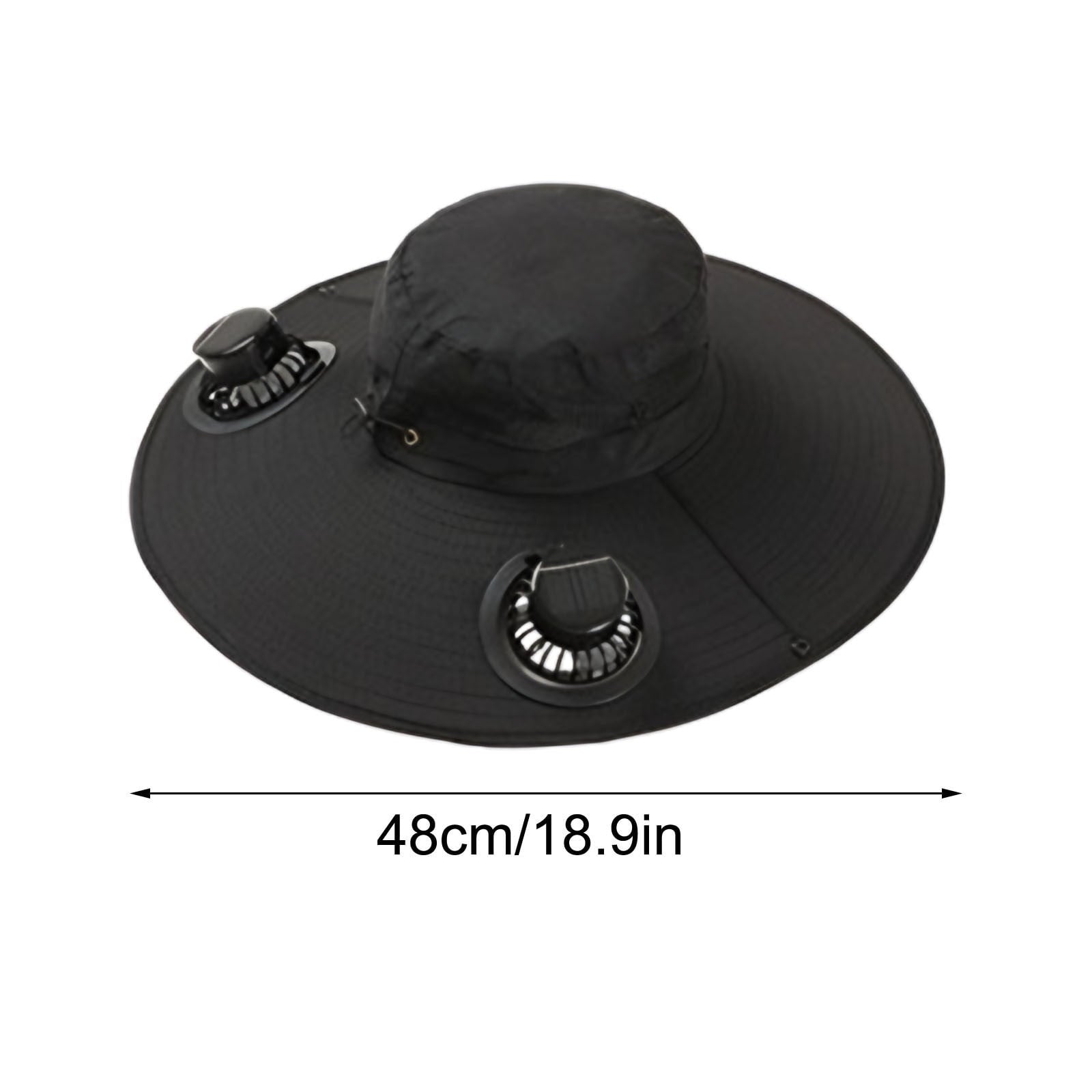 Solar Fan Hat Wide Brim Solar Fan Hat Outdoor Wide Brim Sun Hat with Solar Fan Fishing Hat, Removable & USB Charging Fan C-Black