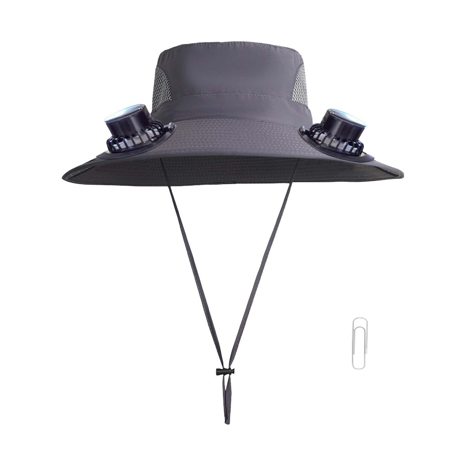 Solar Fan Hat Wide Brim Solar Fan Hat Outdoor Wide Brim Sun Hat with Solar Fan Fishing Hat, Removable & USB Charging Fan D-Gray