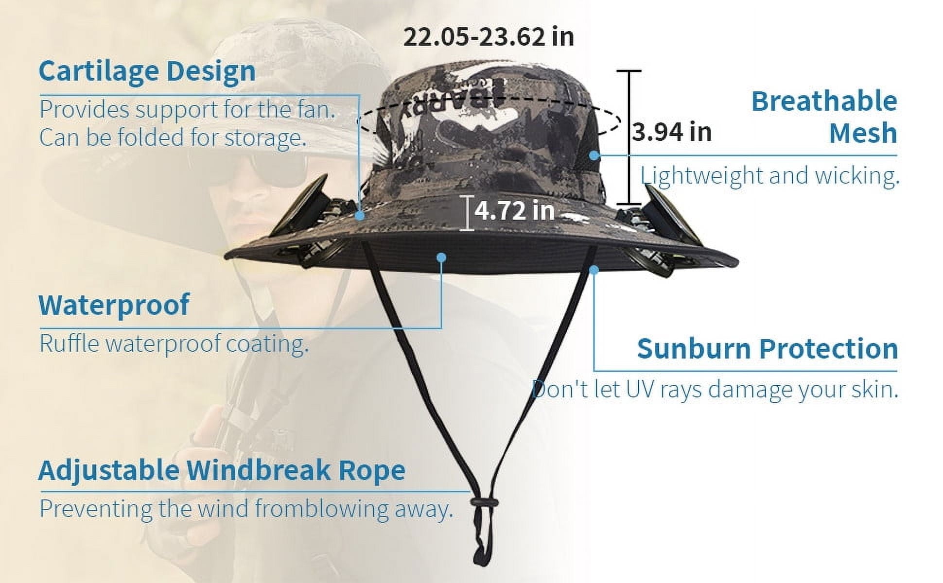 Solar Fan Hat Wide Brim Solar Fan Hat Outdoor Wide Brim Sun Hat with Solar Fan Fishing Hat, Removable & USB Charging Fan D-Gray