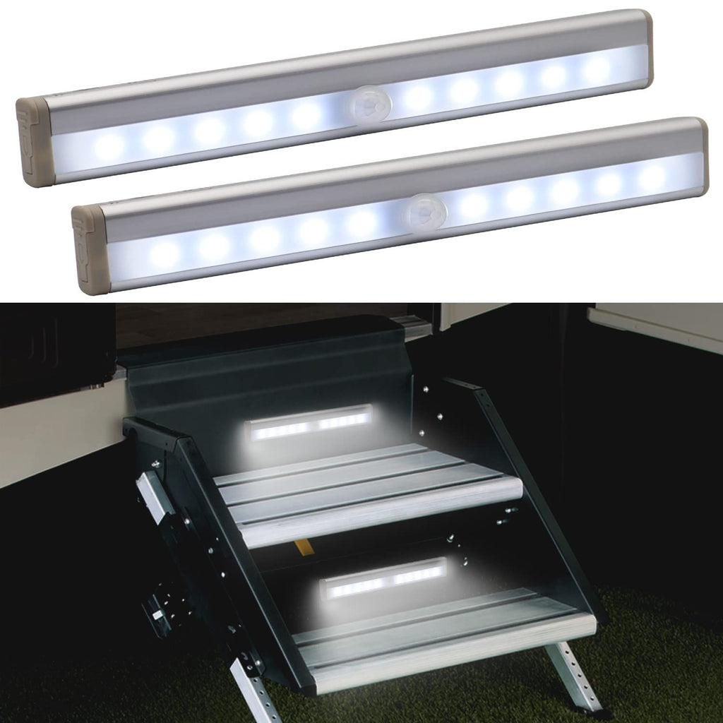 2x Motion Sensor RV Step Lights 10 LED Battery Magnetic Night Light Camper