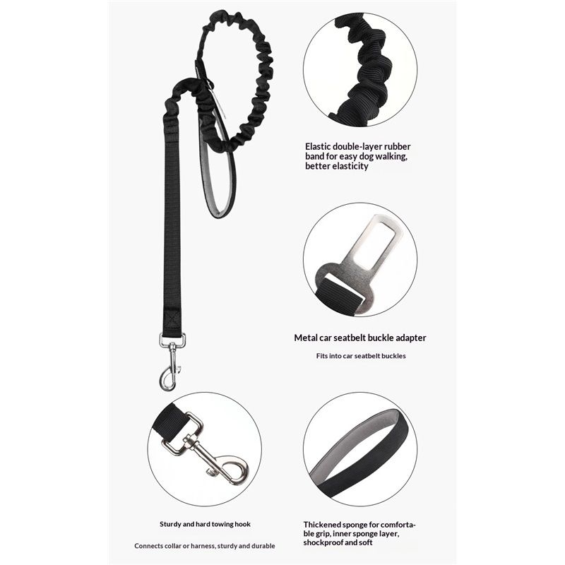 Tactical Military Dog Leash Hook Clips Bungee Dog Lead Elastic Bungee Rope Leash with Control Handle （black)