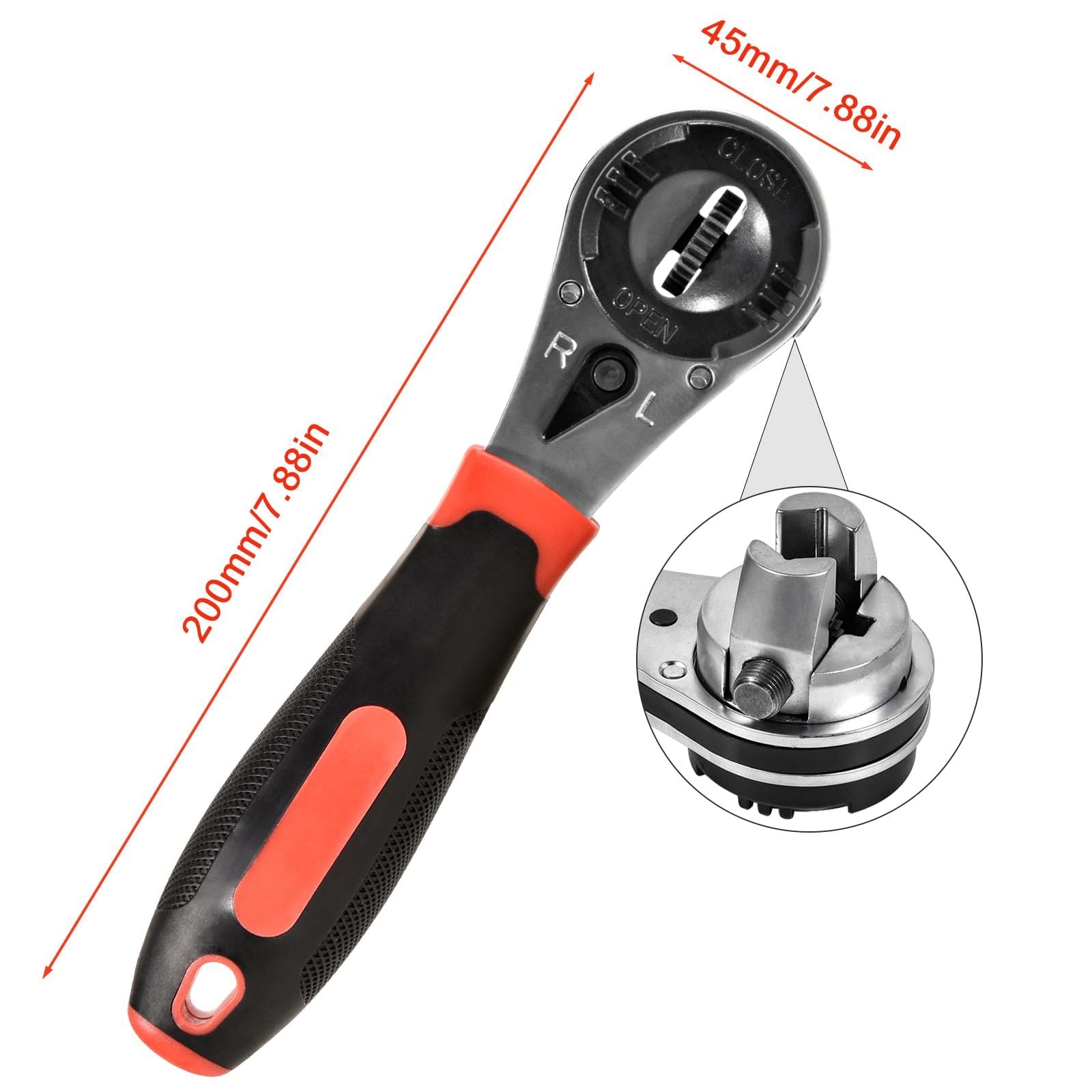 8 Inch Adjustable Ratchet Socket Wrench,Performance Tool Dual Drive Flex Head Ratchet capacity from 1/4-7/8 inch