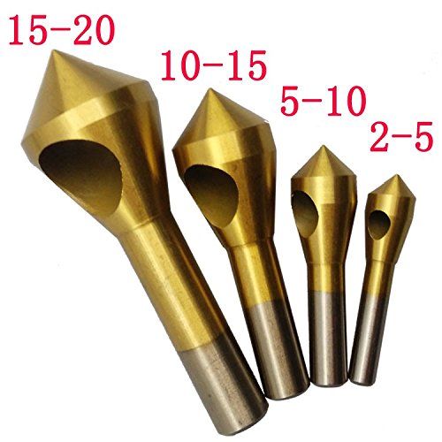 4pcs Titanium Coated Countersink Chamfer Tool Deburring Tool Set Metal Wood Drill Bits 2-5mm 5-10mm 10-15mm 15-20mm （gold)