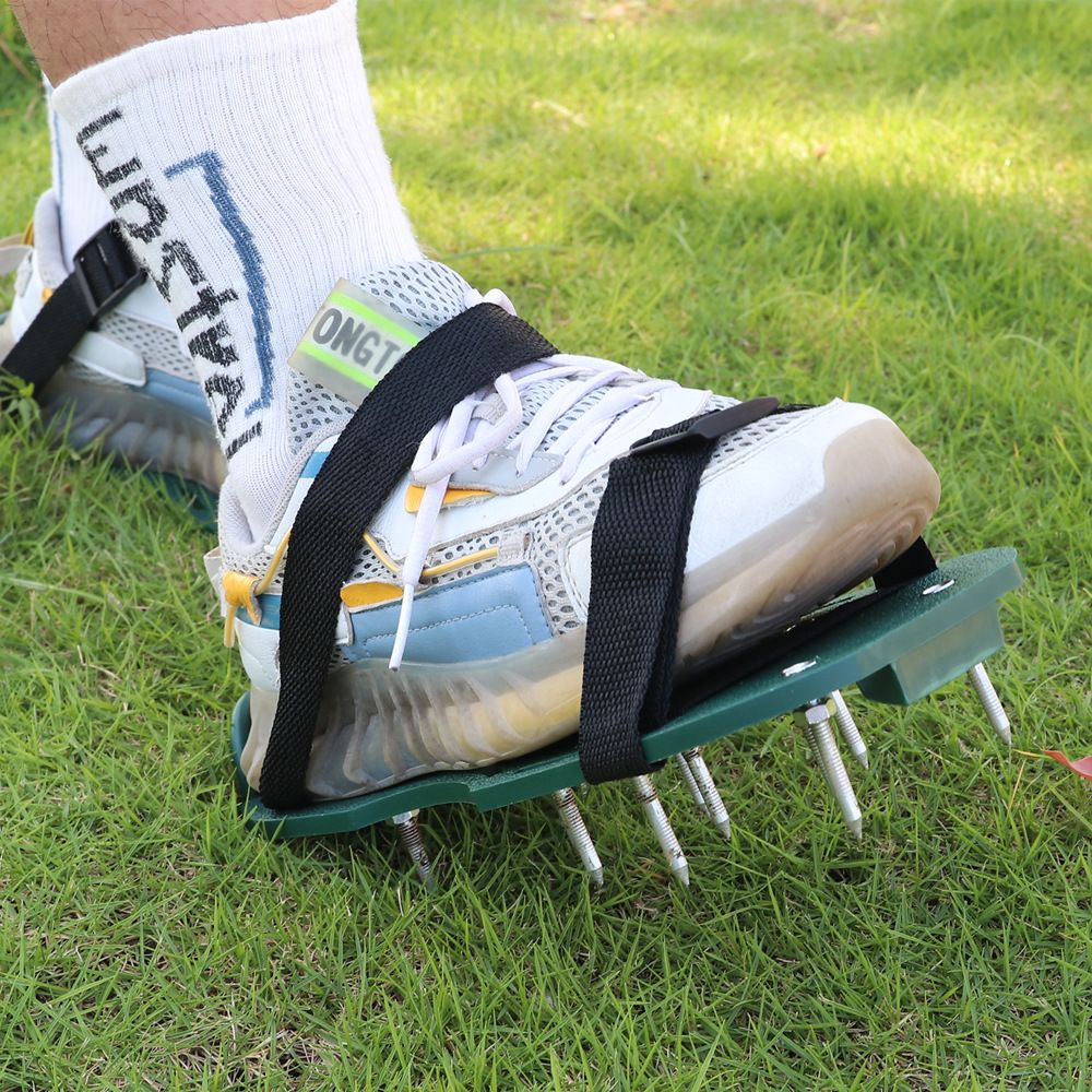 Lawn Aerator Shoes Free-Installation Grass Aeration Shoes with Stainless Steel Shovel, Heavy Duty Lawn Aerator Spike Shoes Lawn Aeration Tool with Hook （green,29.5*12.8cm)