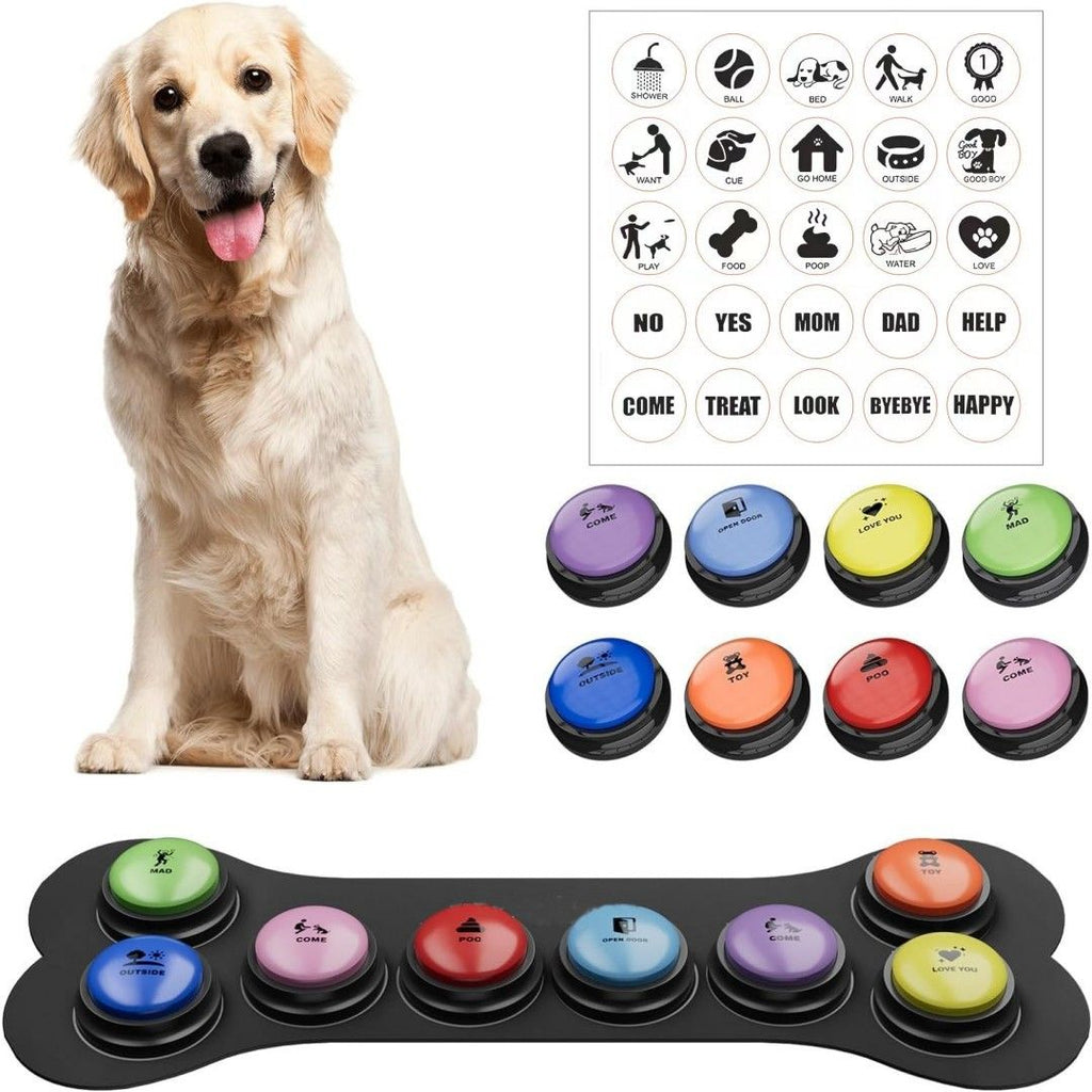Dog Buttons for Communication, 8 Pcs Dog Talking Button Set, Speaking Button for Dogs with Waterproof Anti-Slip Dog Button Mat and 25 Scene Stickers