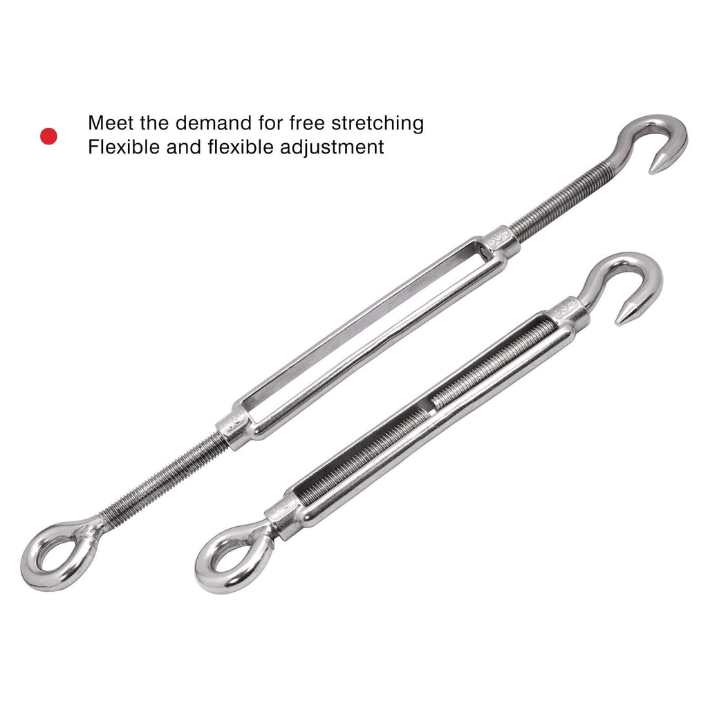4pcs Shade Sail Hardware, 304 Stainless Steel Turnbuckle Heavy Duty M10 Turnbuckle Hook and Eye Tent Rope Tensioner Adjustable Eye Hook Sun Shade Turnbuckle for Cables Wire