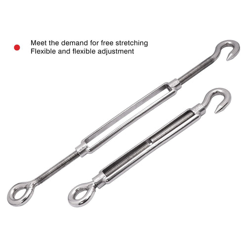 4pcs Shade Sail Hardware, 304 Stainless Steel Turnbuckle Heavy Duty M10 Turnbuckle Hook and Eye Tent Rope Tensioner Adjustable Eye Hook Sun Shade Turnbuckle for Cables Wire