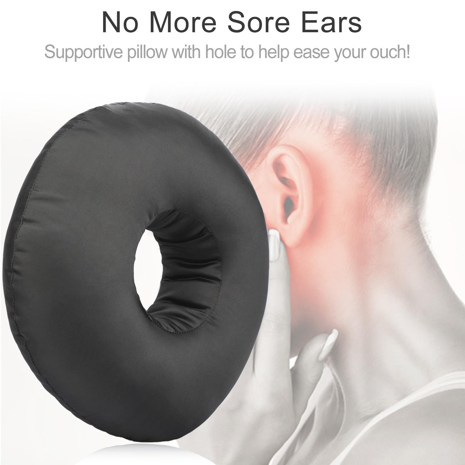 Piercing Pillow Ear Pillows Donut with Hole for Ear Pain  Piercing Pain Relief Sleeping Pressure Sore Side Sleepers Smooth Cooling Ear Guard Protector, Black