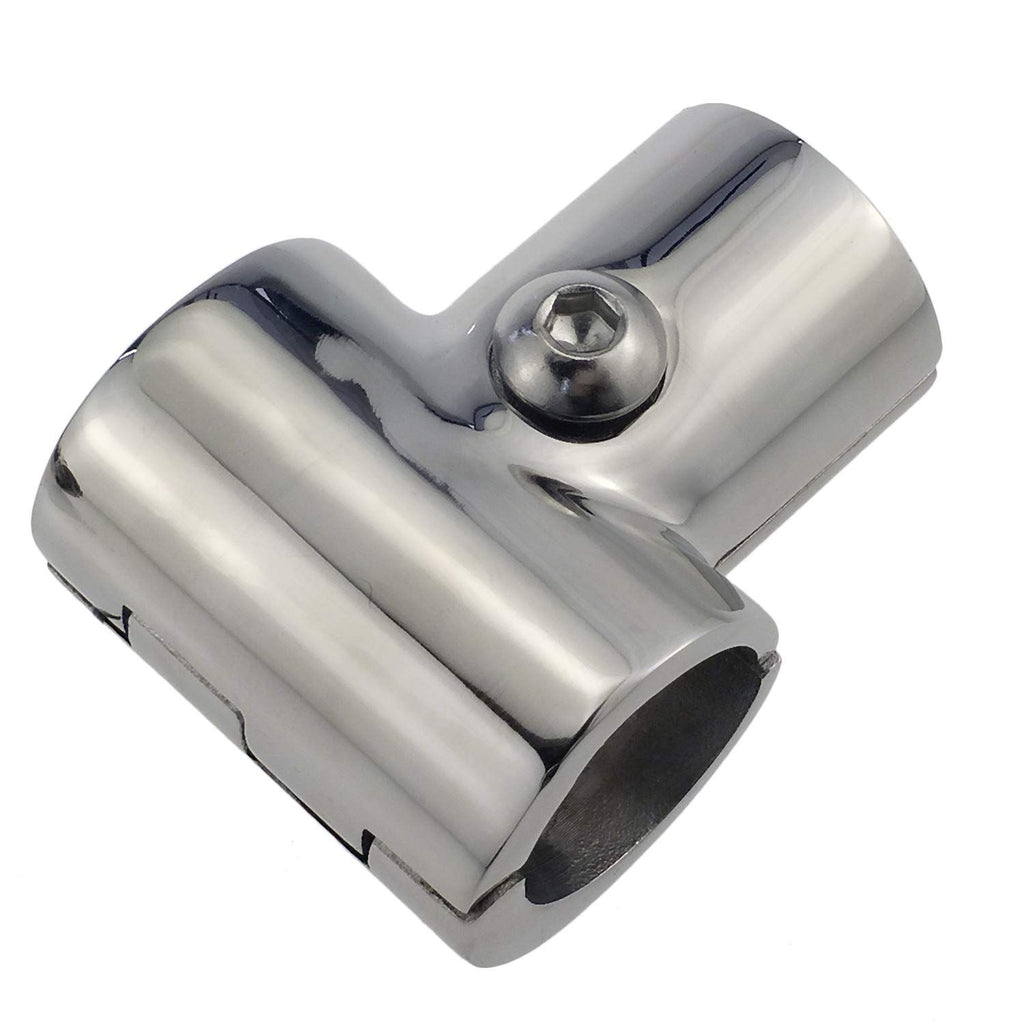 Heavy Duty 316 Boat Hand Rail Fitting- Polished 90 Degree T/Tee Hinged/Split Fitting 1" Tube, Handrail Structural Pipe Fitting