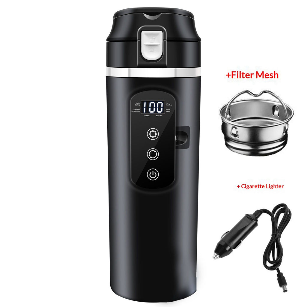 DC 12V/24V Car Travel Electric Kettle, 500ml Car Heating Mug with Anti-Spill Lid, Leak-proof, 304 Stainless Steel Liner Portable Coffee Tea Cup