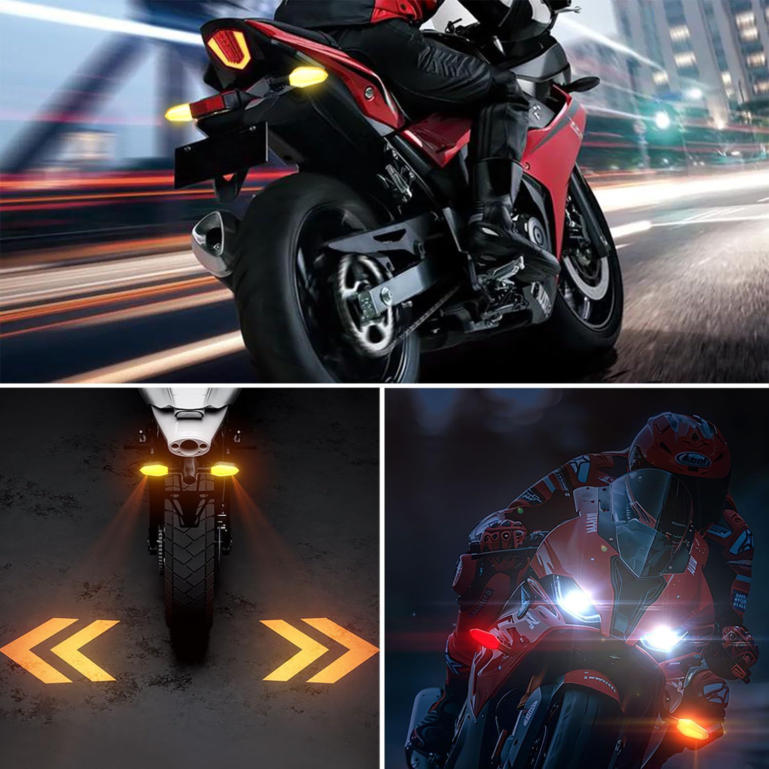 2x Motorcycle LED Turn Signal Projector Lights RGB DRL 27 Modes Arrow