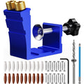 Pocket Hole Jig Kit, Pocket Screw Jig 15 Degree Drilling Locator,Pocket Dowel Hole Jig System Set Wood Joint Angle Tool (Blue)