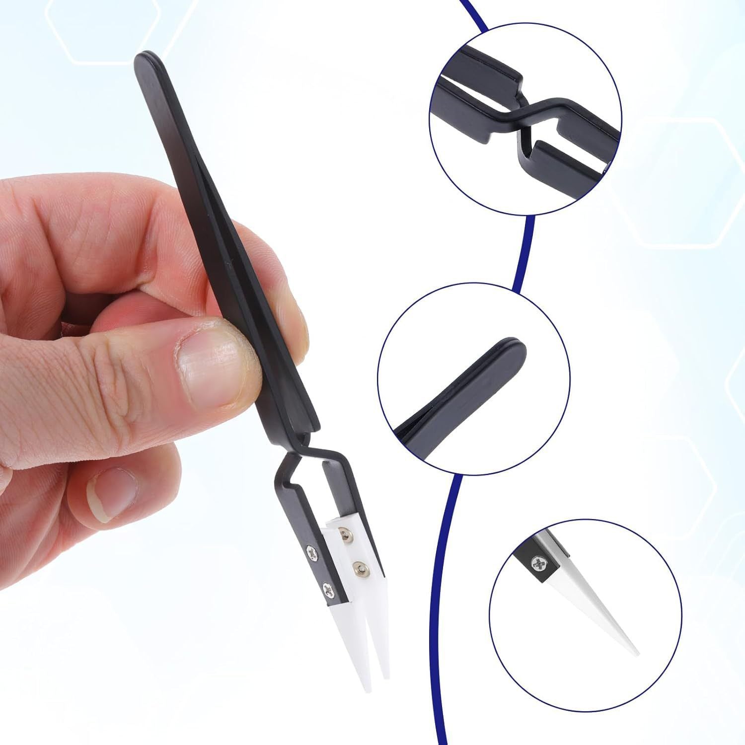 6 Pcs Precision Reverse Ceramic Tweezers Set, Non-Conductive Heat-resistant Electronics Soldering Tweezers Anti-Magnetic Pointed & Curved Tips Tweezers for Solder, Pinching Coils