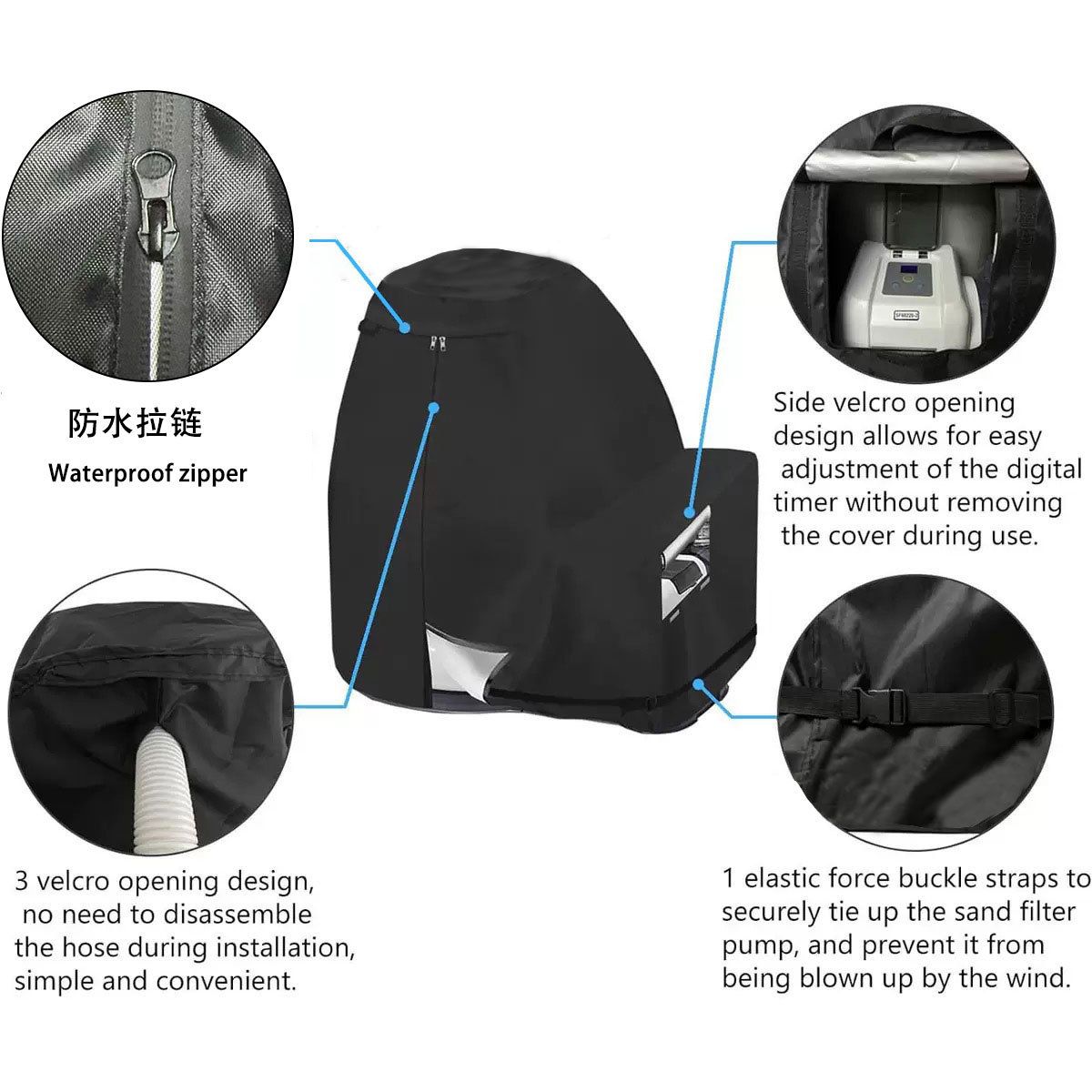 Sand Filter Pump Cover,Waterproof Anti-UV Above Ground Pool Pump Cover,Suitable for Most Popular Brands Sand Filter on Market (Black)