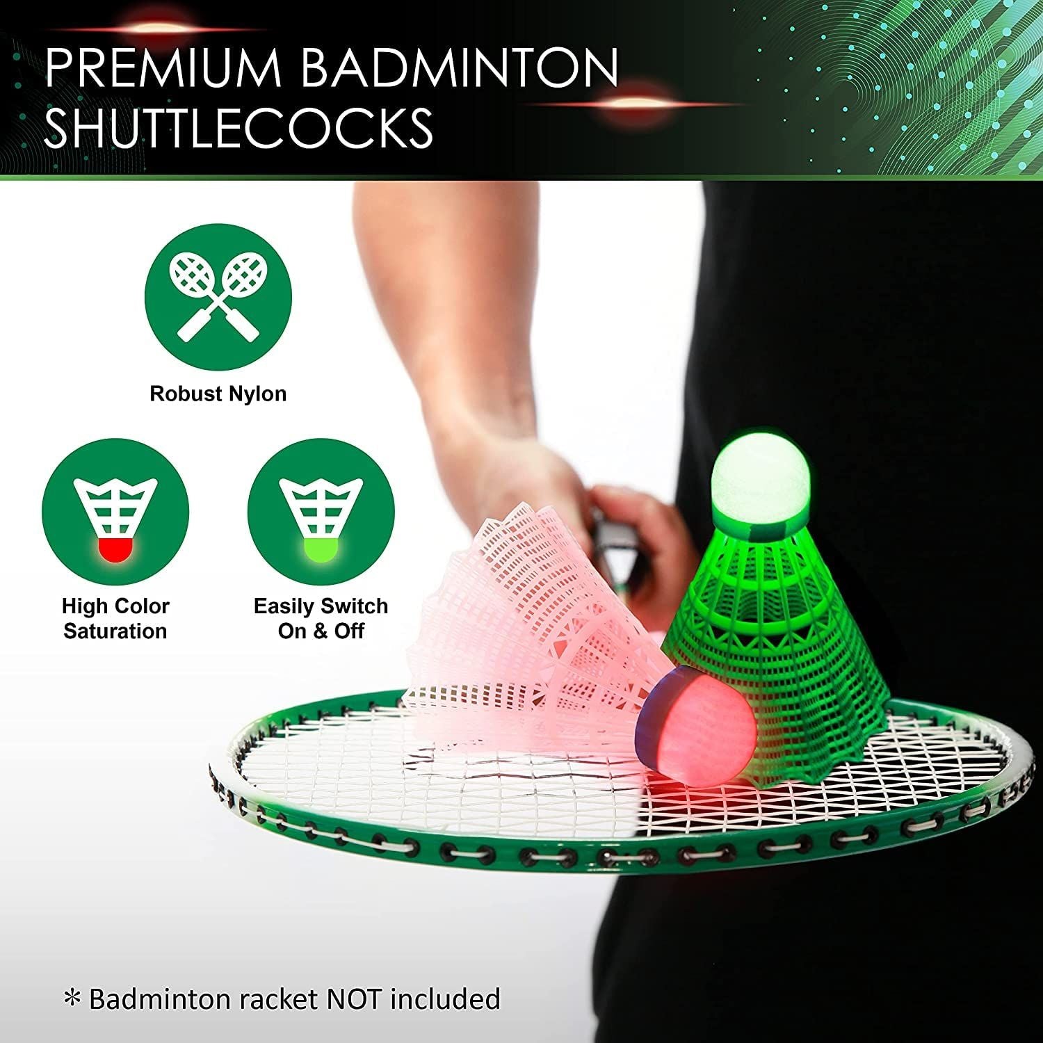 Badminton  10pcs - Lighting Glow in The Dark Night，Badminton Shuttlecocks, Indoor Outdoor Sport Ball Training Exercise Gym Fitness Game，Two types of lights, green light and red light