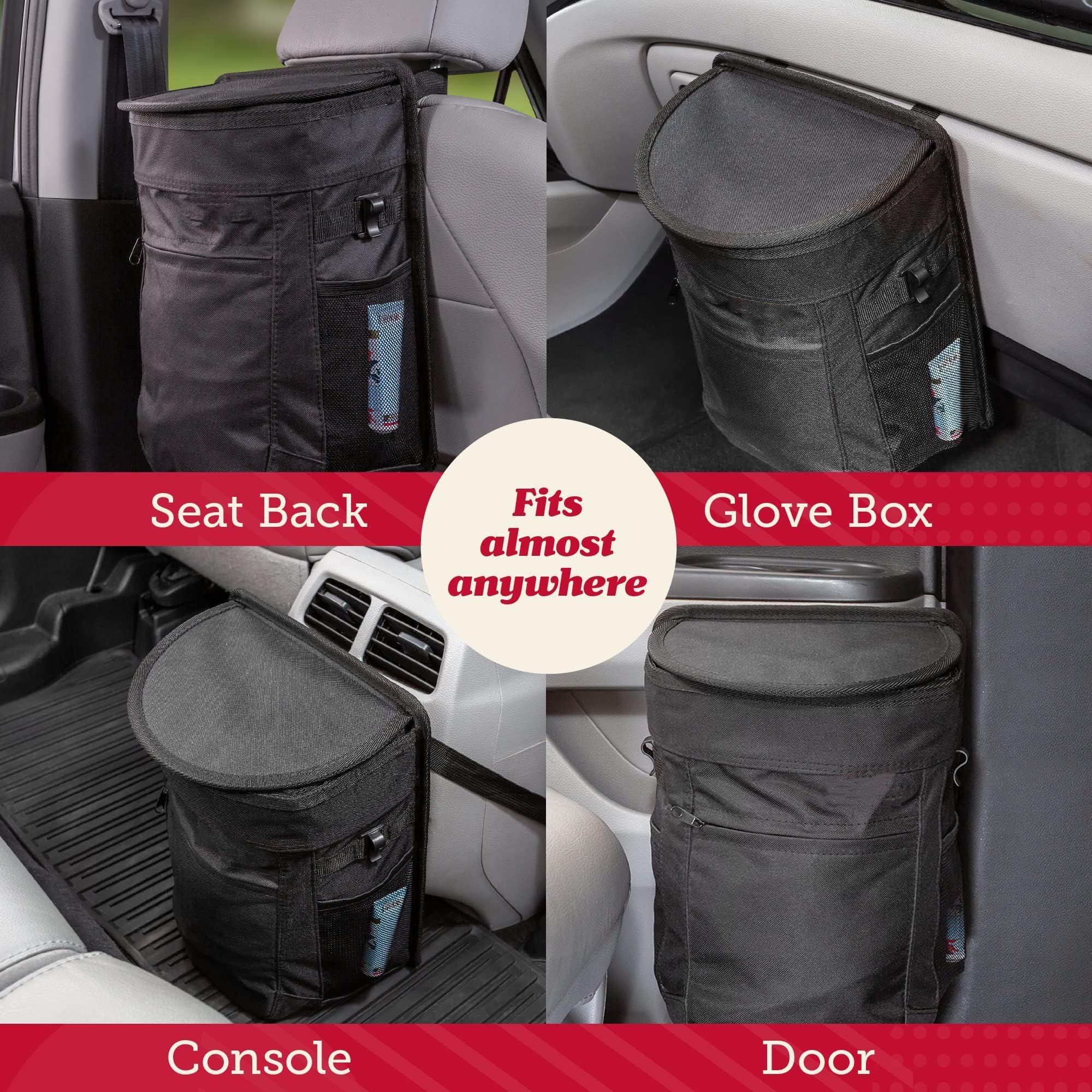 Spill-Proof Car Trash Can -  Round - Removable Leak-Proof Liner & Flip-Top Lid - Hanging Trash Can & Trunk Organizer for - Travel & Camping 25*15*34cm ,black