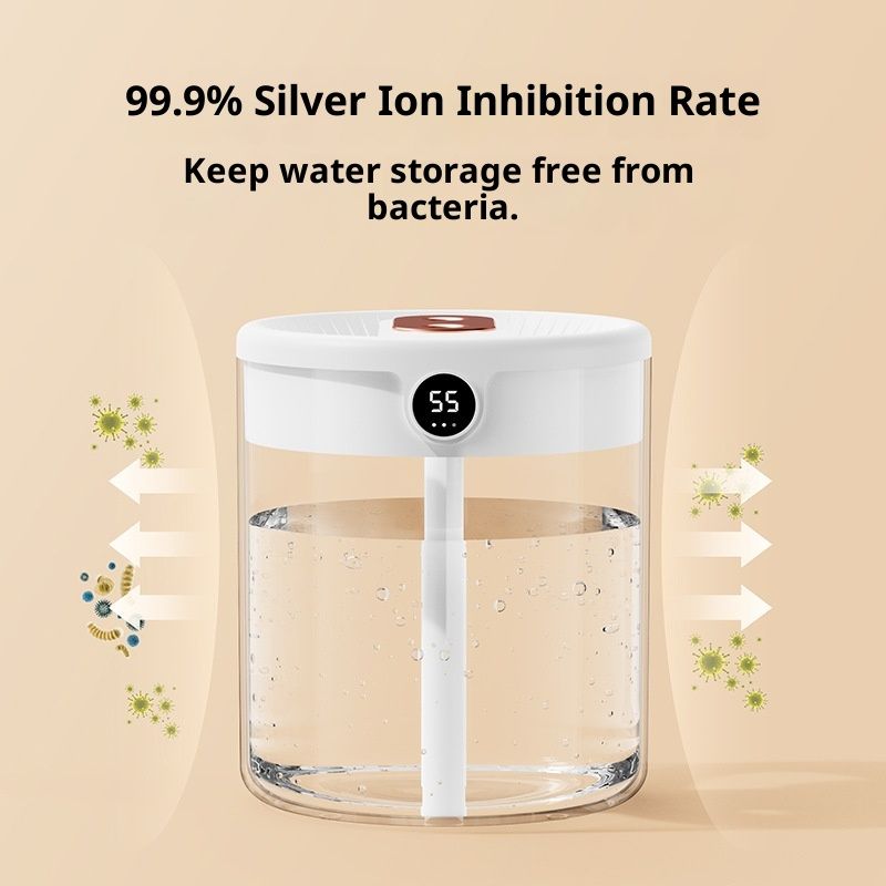 2L Smart Humidifiers for Bedroom, Rechargeable Top Fill Humidifier with Night Light, Cool Mist Humidifier for Office Home Plant and Baby, Quiet, (Beige)