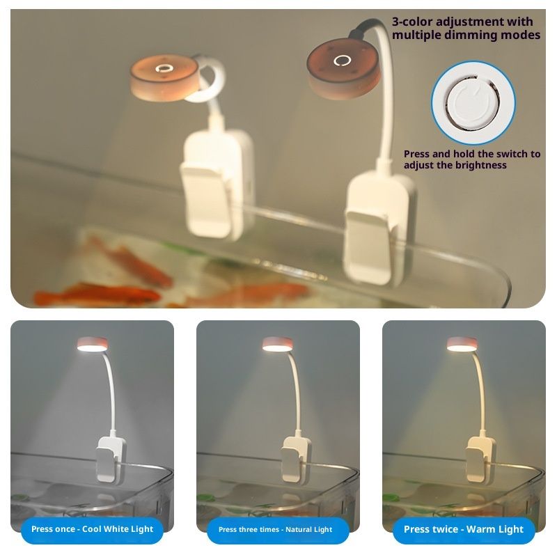 Clip-on Aquarium Light, 2pcs Full Spectrum LED Fish Lamp with 3-Color Button Control, for Fish Tanks, Plants, Terrariums, Coral