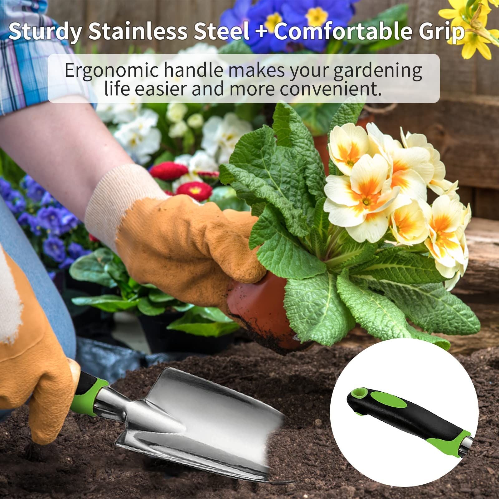 Gardening Hand Tool Set 3 Pack - Heavy Duty Gardening Kit with Non-Slip Soft Ergonomic Handle, Great Garden Gift for Women Men[aluminum alloy]