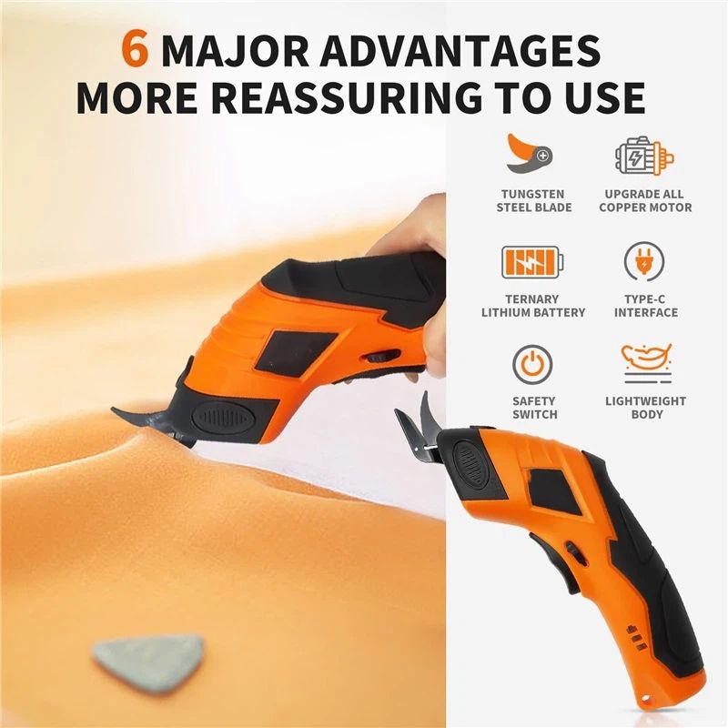 Super Scissors, Cardboard Cutter，Electric Box Cutter,Ultimate Cutting Tool for Home& Craft,Cordless Electric Scissors 2 Blades Included，Cutting Fabric, Cardboard & Plastic（Orange Color，22cm long）
