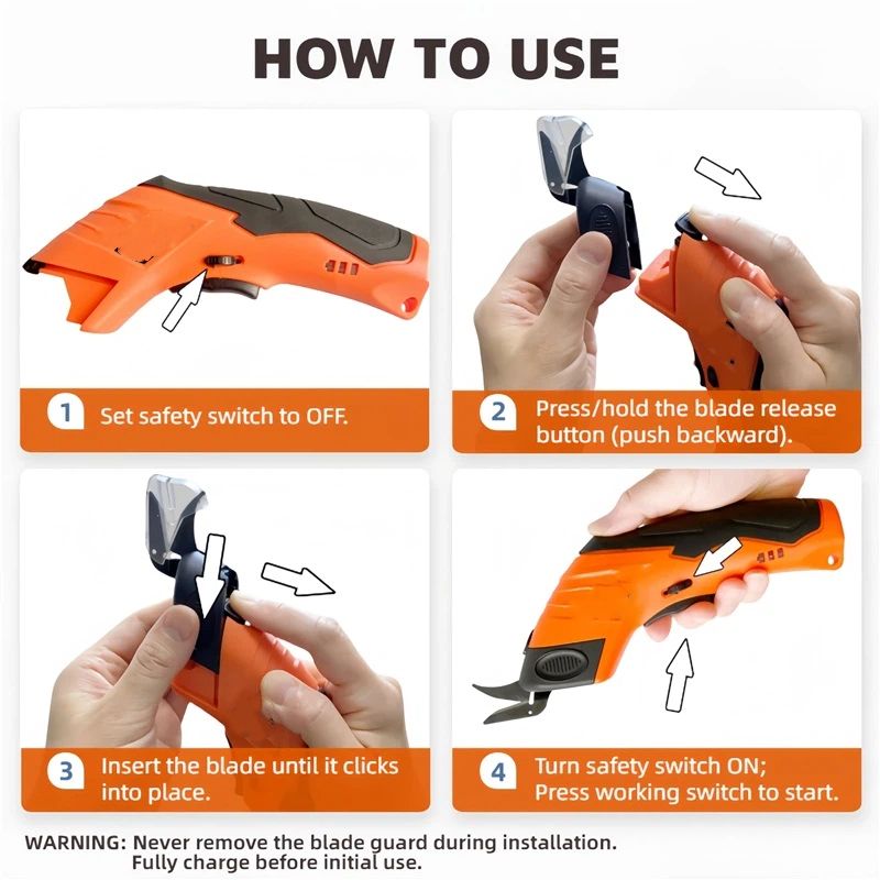 Super Scissors, Cardboard Cutter，Electric Box Cutter,Ultimate Cutting Tool for Home& Craft,Cordless Electric Scissors 2 Blades Included，Cutting Fabric, Cardboard & Plastic（Orange Color，22cm long）