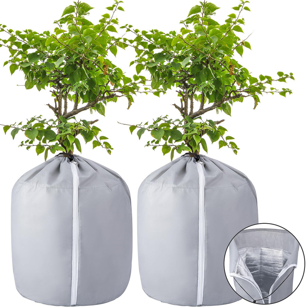 2-Pack Plant Pot Covers for Winter Freeze Protection - Frost Protection Cover for Outdoor Plants & Shrubs (grey)