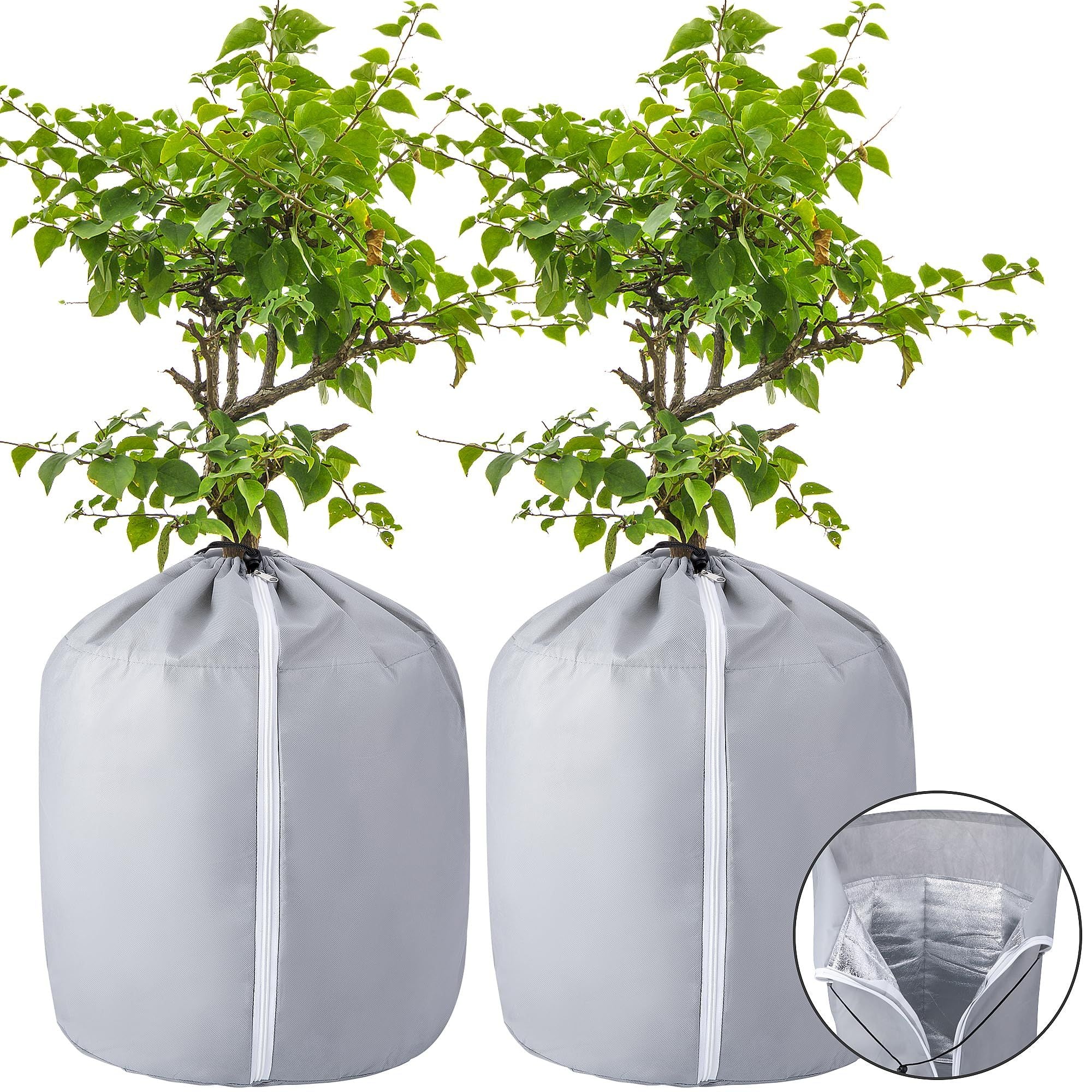 2-Pack Plant Pot Covers for Winter Freeze Protection - Frost Protection Cover for Outdoor Plants & Shrubs (grey)