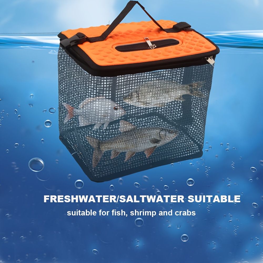 Floating Fish Basket for Live Caught,  Foldable Fishing Holder Bucket Portable Collapsible Fishing Net Storage Cage for Live Fish Bait Live Well（28.45*22.1*24.89cm)
