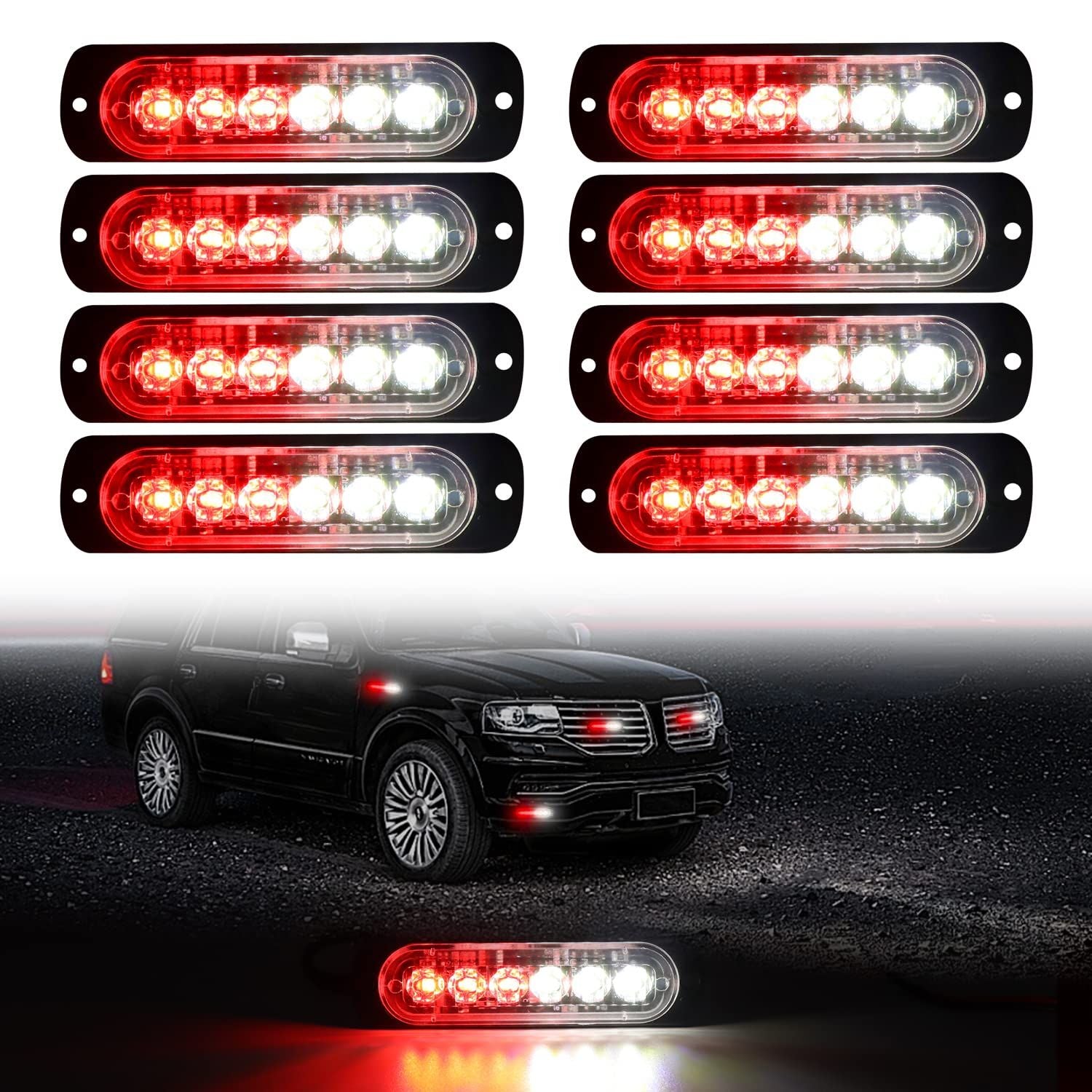 8x LED Emergency Strobe Warning Lights Red White Surface Mount Car Truck