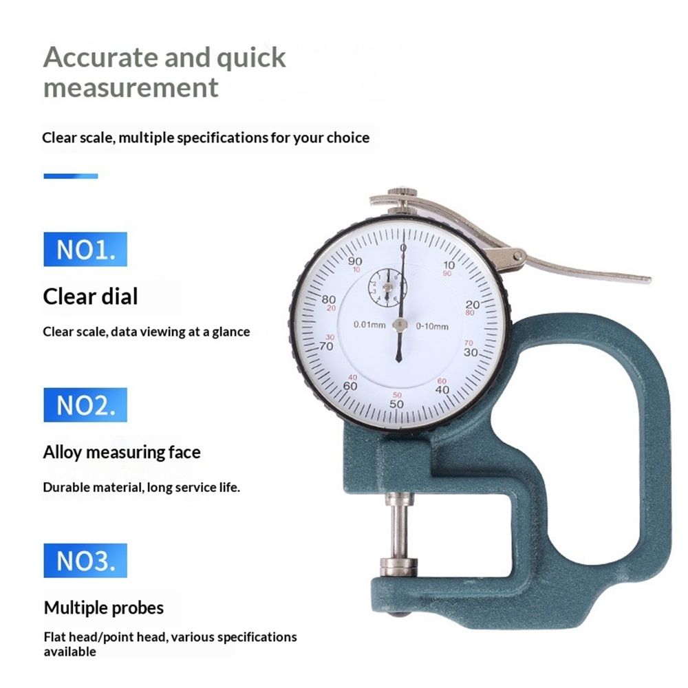 Dial Thickness Gauge, 0-10mm x 30mm / 1.18-inch Flat Head Thickness, Precision Round Dial, Indicator, Measuring Tool for Paper Leather Cloth Paper, Film, Wire 1 Pcss