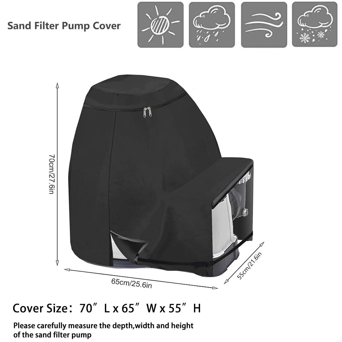 Sand Filter Pump Cover,Waterproof Anti-UV Above Ground Pool Pump Cover,Suitable for Most Popular Brands Sand Filter on Market (Black)