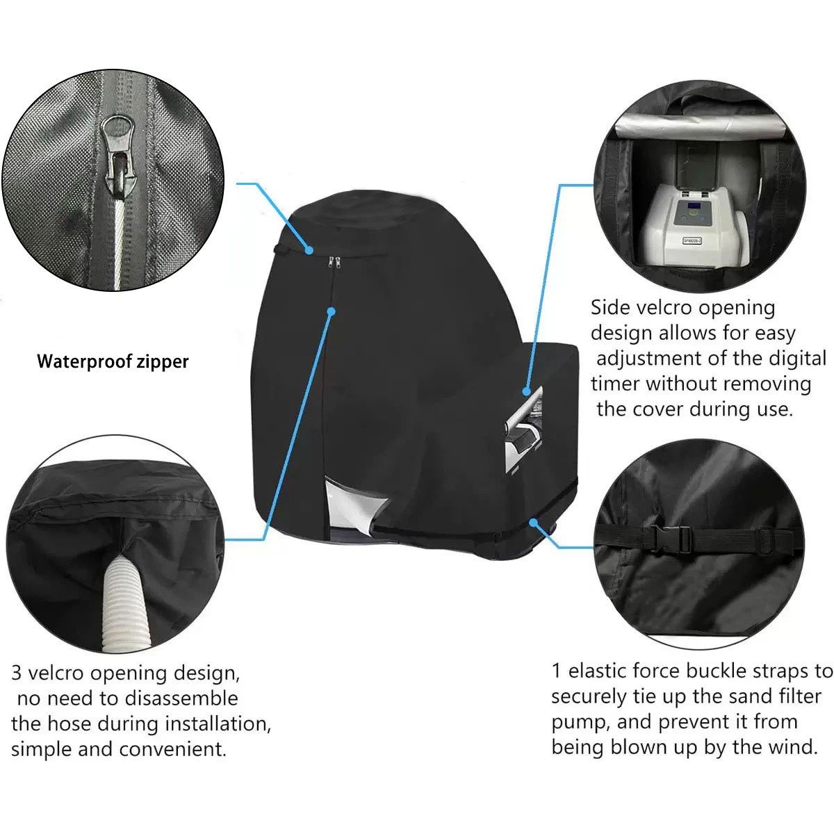 Sand Filter Pump Cover,Waterproof Anti-UV Above Ground Pool Pump Cover,Suitable for Most Popular Brands Sand Filter on Market (Black)