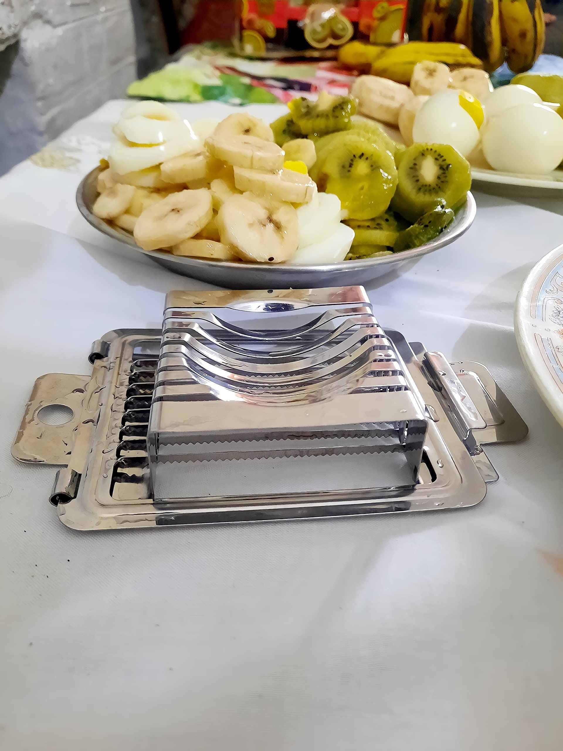 Multifunctional 403 Stainless Steel Egg Slicer for Hard Boiled Eggs Heavy Duty, Safe Egg Cutter, Kiwi Slicer, Banana Slicer