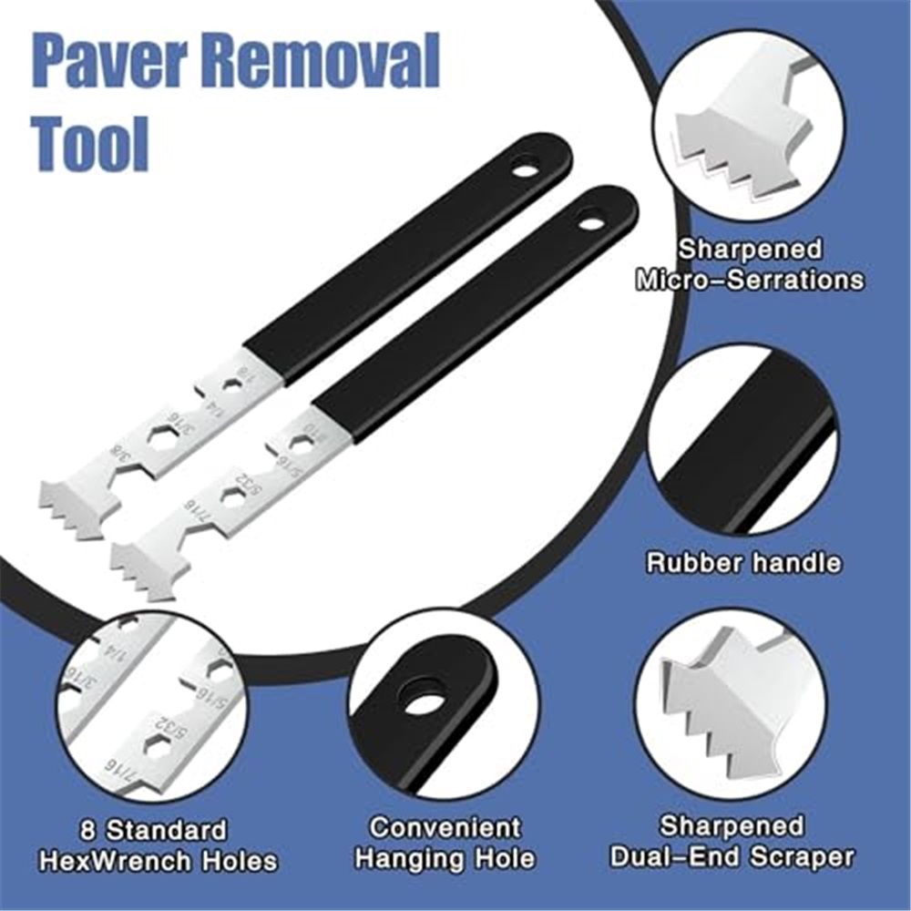 2-in-1 Paver Removal Tool with Hex Wrench, 2 Pcs Set Paver Puller Tool with Double Joint Scraper, Micro-Tooth Groove & Non-Slip Handle