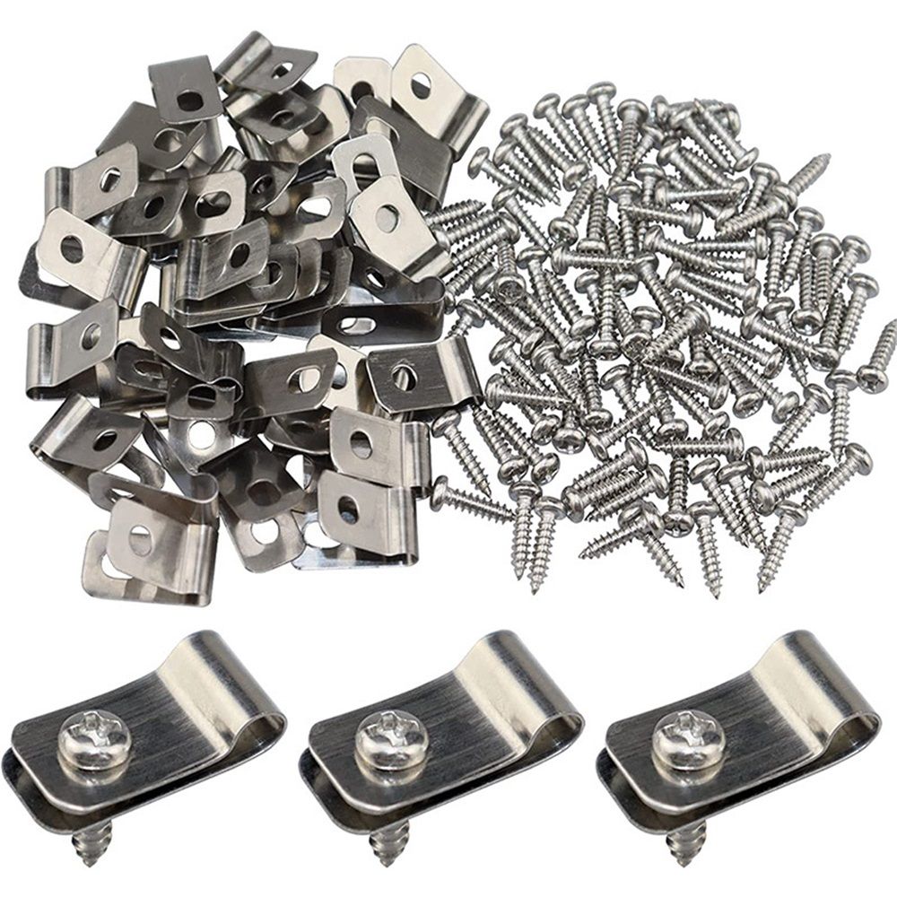 200 Pcs Fence Wire Clamps Stainless Steel Fencing Mounting Clips with 220 Pcs Stainless Steel Screws for Gauge Welded Wire to Wood, Metal or Vinyl Fenc0