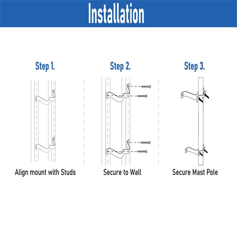 4” Heavy-Duty Wall Mount Pair for TV Antenna Mast with (2) Brackets & Lag Bolts  Heavy-Duty Wall Mount Pair with Brackets & Lag Bolts for TV Antenna Mast