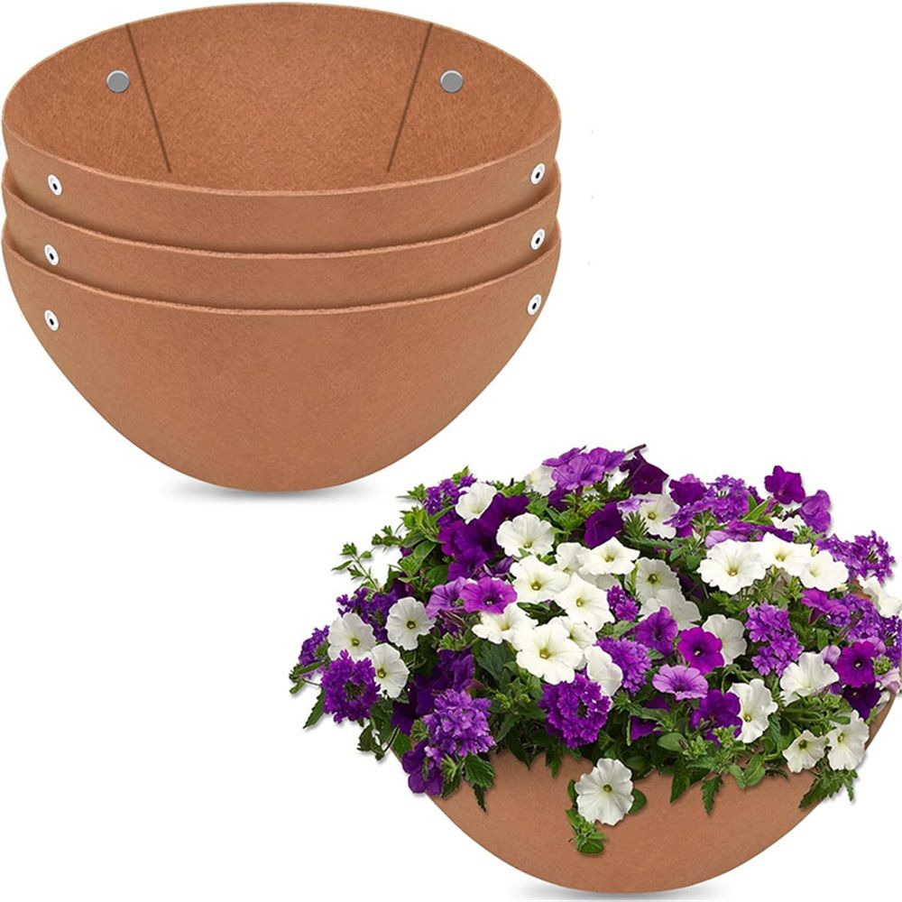 3PCS 12 Inch Round Hanging Basket Liners Fabric Hanging Plant Liners Non-Woven Planter Liners Black Felt Liners Replacement Inserts