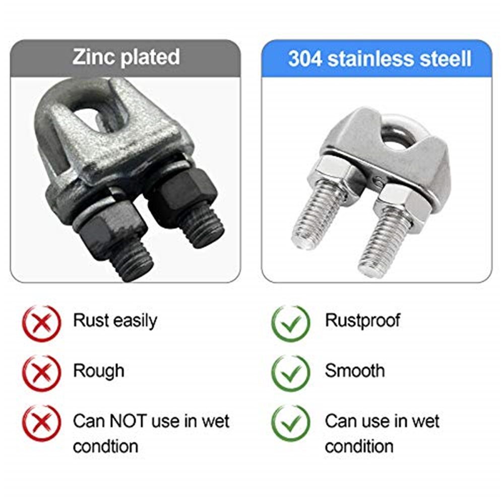 40 PCS 1/4" Stainless Steel Wire Rope Cable Clip Clamp M6 Wire Rope Clamp Wire Rope Cable Clip Clamp U Bolt Saddle Fastener